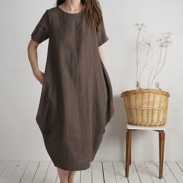 Linen oversize dress. Linen balloon dress. Loose boho linen dress. Linen maternity dress.  Minimalist clothing. Sustainable clothing- BLANDA