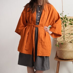 Linen kimono jacket. Natural linen kimono. Womens kimono jacket. Kimono cardigan. Linen cover up. Natural linen robe. Japanese kimono - KOSI