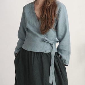 Linen long sleeve wrap top. Linen elegant blouse. Linen wrap blouse. Linen vneck blouse. Linen women top. Linen winter wrap top - DNIEPER