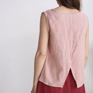 Linen sleeveless split back blouse. Washed linen top. Linen top with split on back. Linen sleeveless top. Summer blouse. Flax linen top-UELE