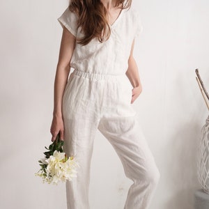 Linen wedding jumpsuit. Bridal jumpsuit. Linen white jumpsuit. Linen wedding pantsuit. Wedding linen romper. Linen wedding romper PARANA image 4