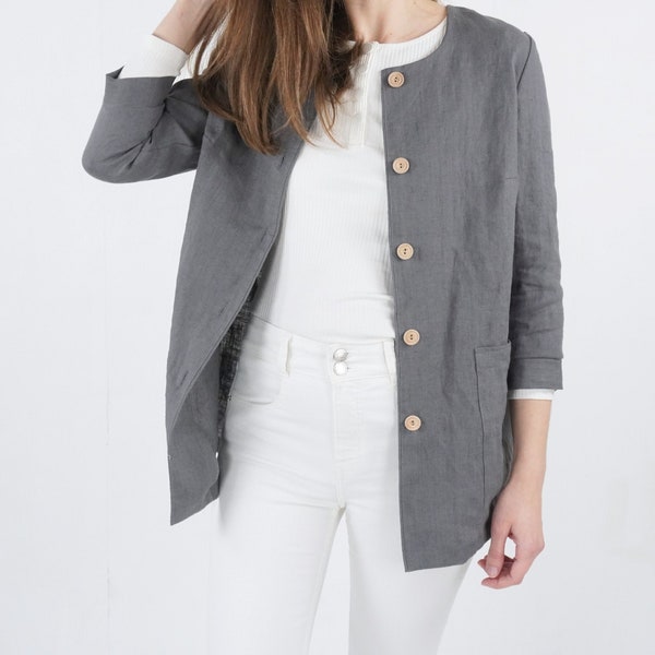 Linen jacket with buttons. Washed linen jacket. Linen cardigan. Linen Blazer. Short cardigan. Summer light jacket. Flax spring jacket- VOLTA