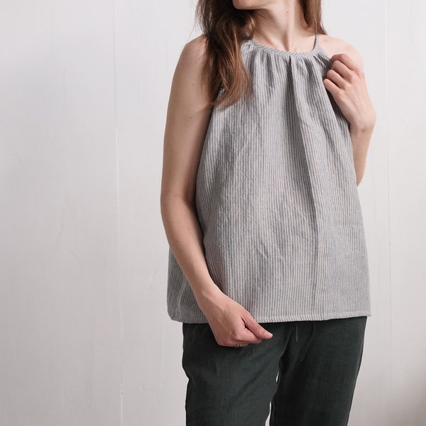 Linen summer top. Linen camisole. Linen slip top. Linen halter neck top. Summer top with tie closure on back. Natural linen Blouse - LUNI