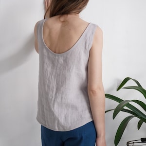 Open back linen top. Low back linen top. Minimal linen top. Linen slip blouse. Summer blouse. Linen tank top. Natural linen blouse - KANG