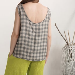Open back linen top. Low back linen top. Minimal linen top. Linen slip blouse. Summer blouse. Linen tank top. Natural linen blouse - KANG