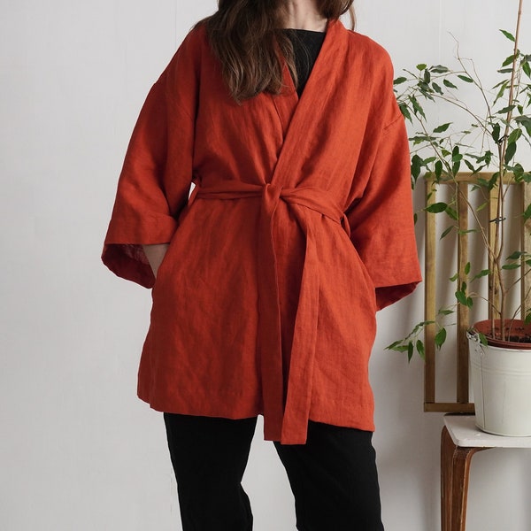 Giacca kimono in lino. Kimono in lino naturale. Giacca kimono da donna. Cardigan kimono. Coprire in lino. Vestaglia in lino naturale. Kimono giapponese - KOSI