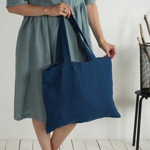 Wide linen shopping bag. Linen shoulder bag. Market bag. Natural linen tote bag. Beach bag. Grocery bag. Street bag. Linen beach tote bag. image 2