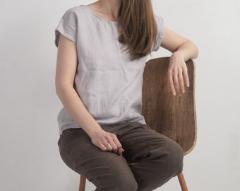 Linen simple top. Soft linen top. Washed linen blouse. Classic natural top. Simple linen top. Pure linen blouse. Organic linen top - ELBE