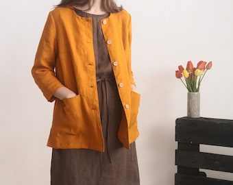 Linen jacket with buttons. Washed linen jacket. Linen cardigan. Linen Blazer. Short cardigan. Summer light jacket. Flax spring jacket- VOLTA