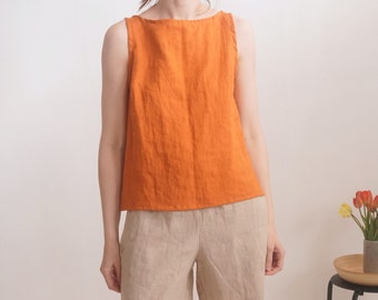 Linen fitted top. Linen sleeveless blouse. Basic linen blouse. Linen top for woman. Linen casual blouse. Summer natural linen top - KASAI