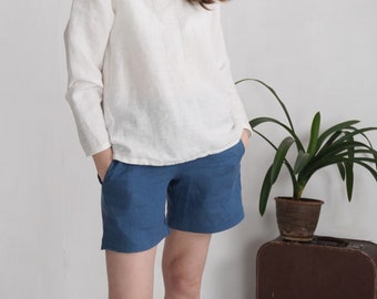 Linen shorts. Linen shorts with pockets. Womens linen short shorts. Washed linen shorts. Womens linen shorts. Summer linen beach shorts- DON