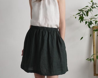 Linen short skirt. Aline linen skirt. Washed linen skirt with pockets. Soft short linen skirt. Linen skirt.Natural flowy skirt - MARANON