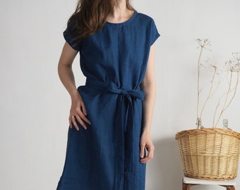 Linen simple dress. Shift linen dress. Basic everyday linen dress. Natural loose linen dress. Washed linen dress. Soft linen dress - SENEGAL