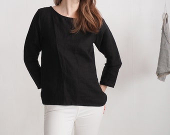 Haut à manches longues en lin. Chemisier en lin. Blouse décontractée en lin. Haut en lin à manches longues. Blouse en lin lavé. Haut décontracté en lin doux - HAIHE