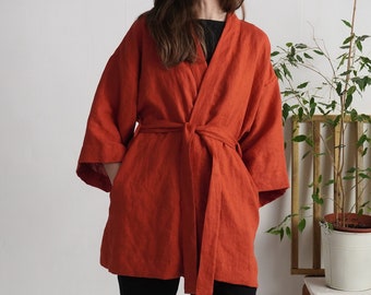 Linen kimono jacket. Natural linen kimono. Womens kimono jacket. Kimono cardigan. Linen cover up. Natural linen robe. Japanese kimono - KOSI