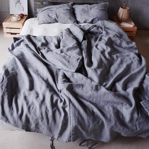 King Queen duvet cover set with ties. Linen bedding set. 3 piece washed linen bedding set. Linen duvet cover with pillowcases. Linen bedding