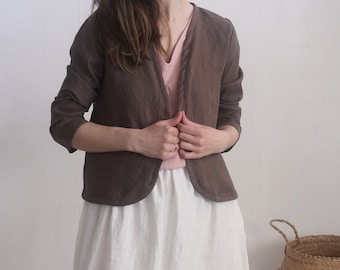 Linen short jacket. Linen women's jacket. Soft linen kimono jacket. Natural linen clothing. Sustainable clothing. Long sleeve jacket - PURUS