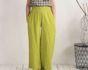 High waisted linen trousers. Wide leg linen pants. Elegantt linen pants. Long wide natural linen trousers. Linen high waist pants - COOPER