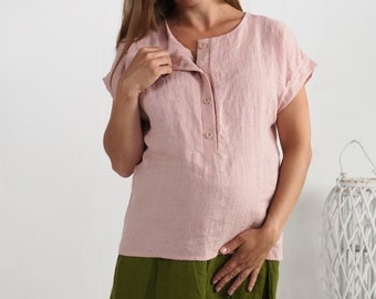 Linen maternity blouse. Nursing blouse. Maternity clothes. Breastfeeding linen top. Linen breastfeeding. Maternity breastfeeding top - KAMA