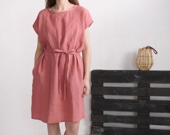 Oversize linen dress. Loose linen dress. Linen simple dress. Basic everyday linen dress. Boho linen dress. Natural loose linen dress- DANUBE