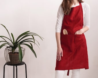 Linen apron. Full linen apron with pockets. Soft linen kitchen apron. Chefs apron for women and man. Unisex apron for gardening. Linen gift.