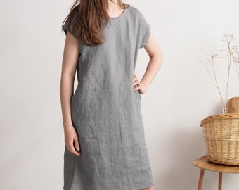 Natural everyday linen dress. Linen simple dress. Tunic linen dress. Natural loose linen dress. Washed linen dress. Soft linen dress - SEINE