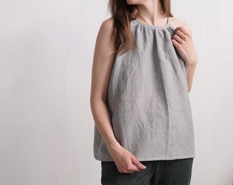 Leinen Sommer Top. Leinen Leibchen. Leinen Slip Top. Leinen Neckholder Top. Sommerliches Top, zum Binden im Rücken. Naturleinen Bluse - LUNI