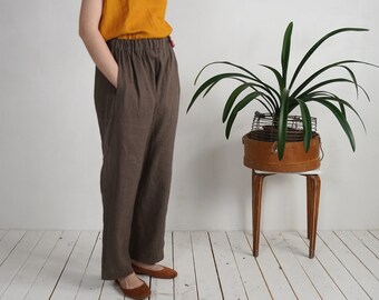 Loose linen pants. Women linen trousers. High waisted linen pants. Linen straight leg pants. Chunky summer pants. Minimalist pants - VILYUY