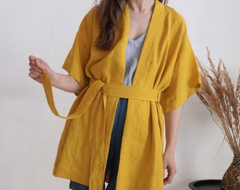On SALE - Ready to Ship, S/M size. Linen kimono vest. Natural linen vest. Womens loose vest. Kimono cardigan cover up. Linen robe - XINGU