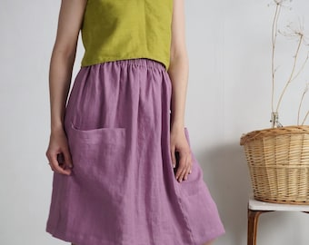 Linen skirt with pockets. Washed linen skirt. Midi Knee-length linen skirt. Aline linen flowy skirt. Natural linen skirt for women - SALWEN