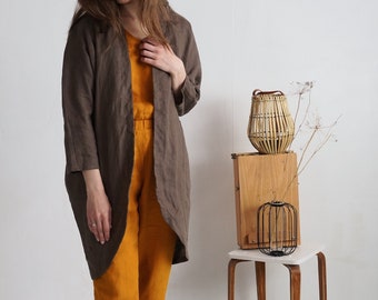 Linen cardigan. Linen jacket. Linen kimono coat. Oversized jacket. Linen overcoat. Autumn coat. Boho coat. Sustainable clothing - SELENGA