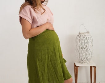 Linen maternity wrap skirt. Linen pregnancy skirt. Linen wrap skirt. Maternity wrap skirt. Pregnancy tie skirt. Maternity skirt - ATHABASCA