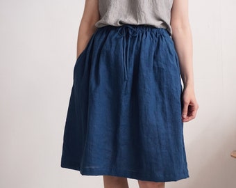 Linen skirt with ties. Aline linen skirt. Linen skirt with pockets. Soft midi linen skirt. Linen skirt for women Natural flowy skirt- ANGARA