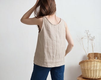 Tank-Top aus Leinen. Leinen Tops für Damen. Ärmelloses Leinen Top. Damen Leinen Tops. Bluse aus Naturleinen. Tanktop aus gewaschenem Leinen. Leinen-T-Shirt - LIAO