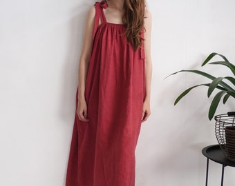 Maxi linen sundress. Linen strap sundress. Wide strap slip dress. Linen dresses women. Perfect summer dress. Oversized linen dress - GAMBIA