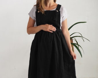 Linen maternity pinafore dress. Linen pregnancy apron dress. Linen pinafore. Pregnancy pinafore dress. Maternity skirt with dungarees-LOMAMI