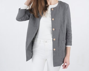 Linen jacket with buttons. Washed linen jacket. Linen cardigan. Linen Blazer. Short cardigan. Summer light jacket. Flax spring jacket- VOLTA