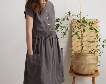 Linen blouse and skirt. Linen two piece set. Linen summer outfit. Linen midi skirt with pockets. Natural linen set. Linen set for women.