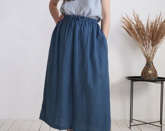 Long linen skirt with ties. Long linen skirt. Swing linen maxi skirt. Women linen skirt. Boho clothing.Fall pleated full skirt - ARKANSAS