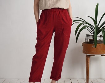 Linen trousers. Tapered linen trousers. Soft high waist linen pants. Sustainable clothes. Natural linen pants. Washed linen trousers- THAMES