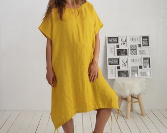 On SALE - Ready to Ship, S/M size. Linen loose dress. Linen oversized dress. Loose fitting linen dress. Linen natural dress - ZEYA