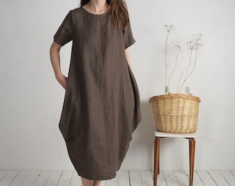 Linen oversize dress. Linen balloon dress. Loose boho linen dress. Linen maternity dress.  Minimalist clothing. Sustainable clothing- BLANDA