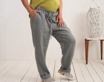 Pantalon de maternité en lin. Pantalon ample en lin. Pantalon de grossesse en lin. Pantalon en lin doux. Vêtements de maternité. Pantalon de grossesse naturel - VOLGA