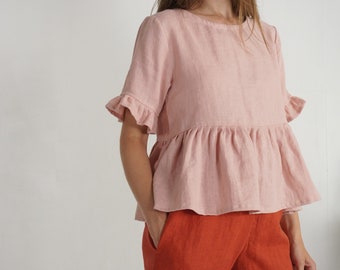 Linen ruffle crop top. Ruffle sleeve crop top. Linen Wear. Summer flowy crop top. Linen crop top. Linen Clothing. Natural ruffle top. - RIO