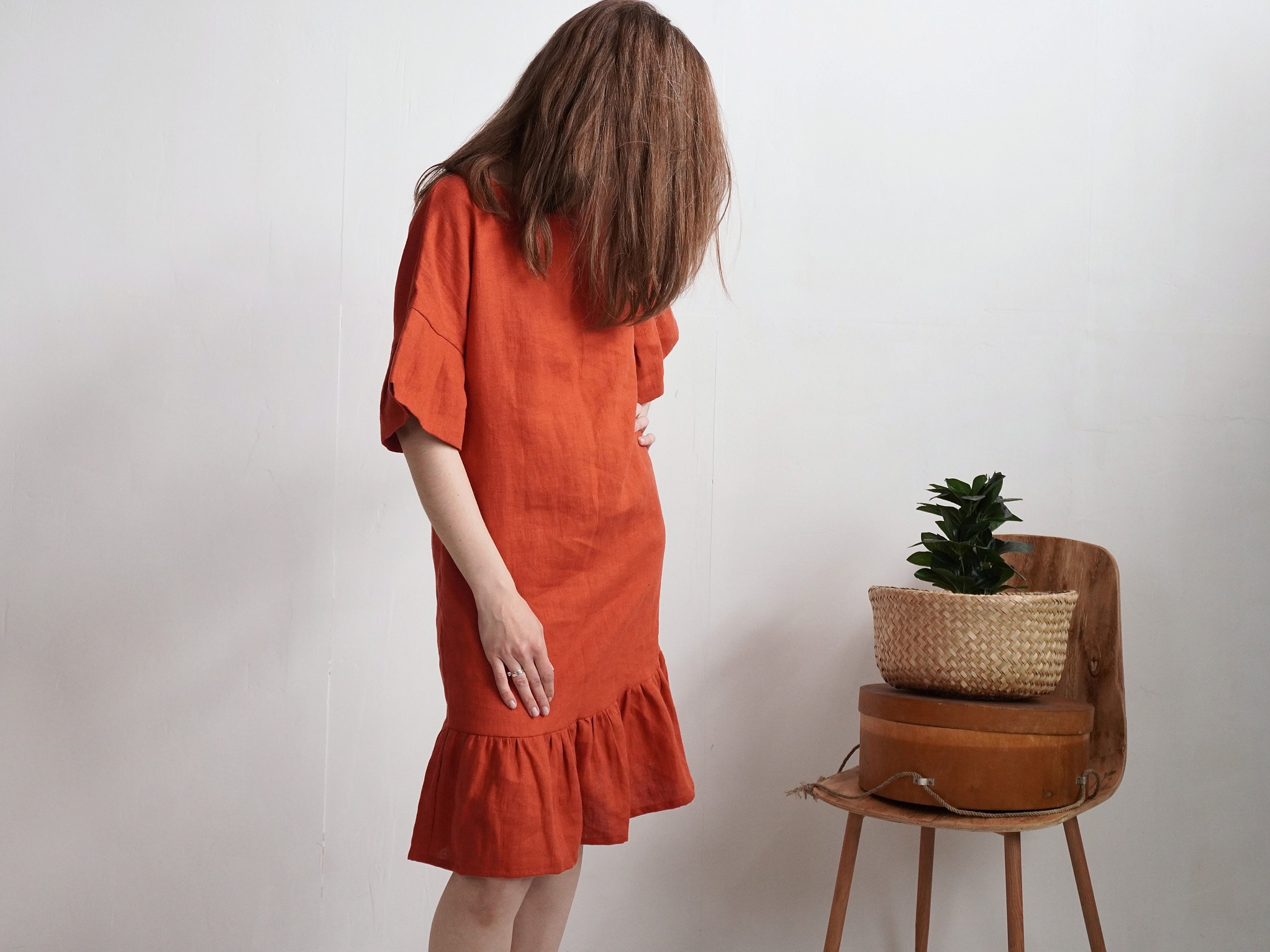 Ruffled Dress. Retro Linen Dress. Linen Ruffle Dress. Summer Dress. Women Linen  Dress. Ruffled Sleeve Dress. Evening Swing Dress - SALADO - Etsy