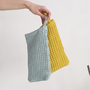 Waffle linen washing sponge. Waffle kitchen washcloth. Shower sponge. Zero waste linen sponge. Sustainable linen dishcloth. Eco linen sponge image 3