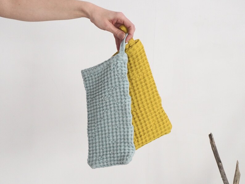 Waffle linen washing sponge. Waffle kitchen washcloth. Shower sponge. Zero waste linen sponge. Sustainable linen dishcloth. Eco linen sponge image 3