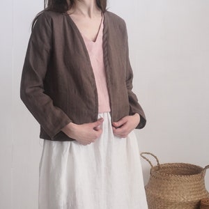 Linen short jacket. Linen women's jacket. Soft linen kimono jacket. Natural linen clothing. Sustainable clothing. Long sleeve jacket PURUS image 2