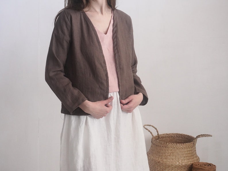 Linen short jacket. Linen women's jacket. Soft linen kimono jacket. Natural linen clothing. Sustainable clothing. Long sleeve jacket PURUS image 2