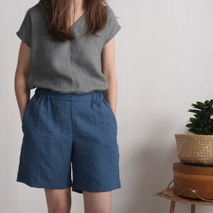 High wasted linen shorts. Linen mom shorts. Linen shorts with pockets. Women&#39;s summer shorts. Natural linen shorts with pockets - NELSON